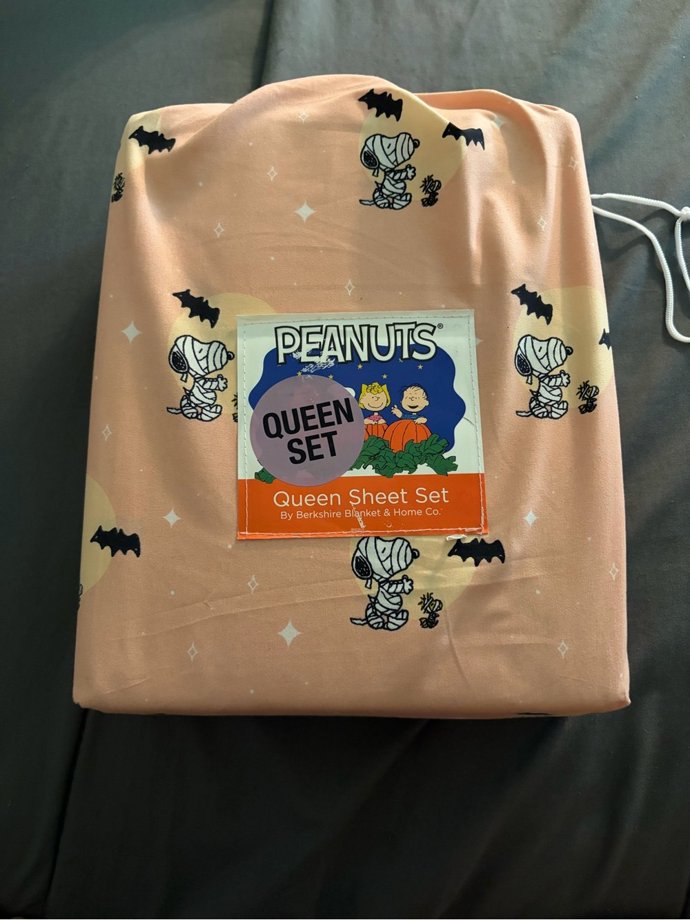 Peanuts Peach Halloween Mummy Snoopy Queen Sheet Set